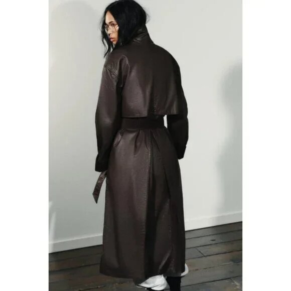 ZARA LONG WAXED TRENCH COAT WITH CORDUROY CUFFS - Picture 6 of 10